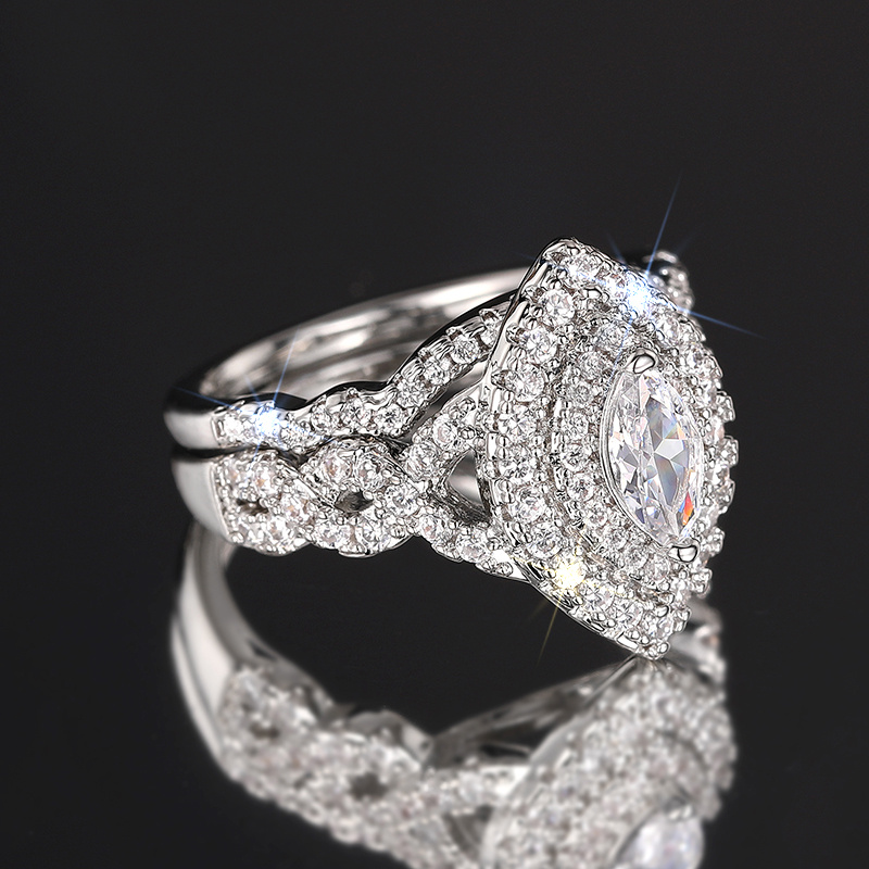 2pcs Horse Eye Zirconia Wedding Ring Set for Occasions & Everyday